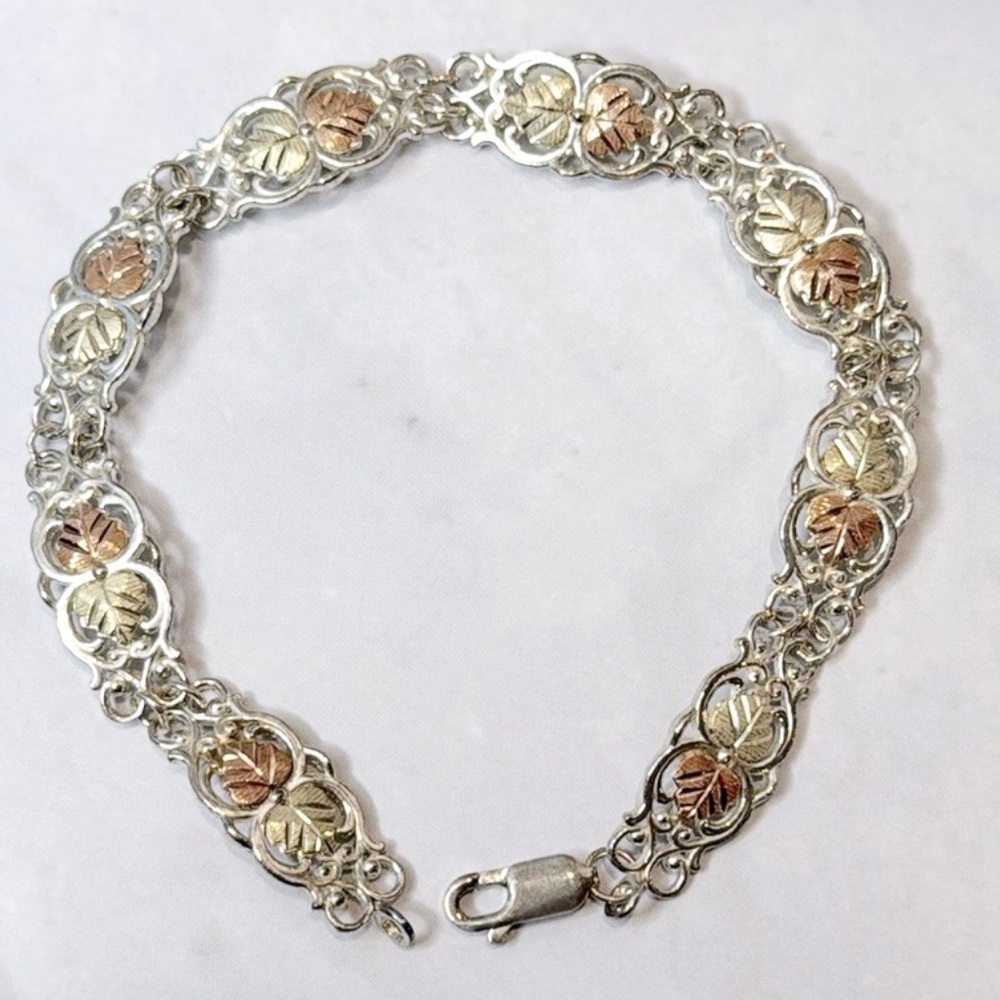 Vintage Black Hills Gold Sterling Silver 12k Gold Leaf Bracelet